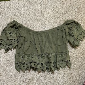 Green off the shoulder crop top